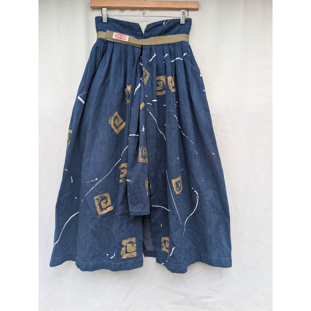 Marshall Rousso Vintage Skirt Womens 12 Blue Cotton Splatter Paint Art To Wear